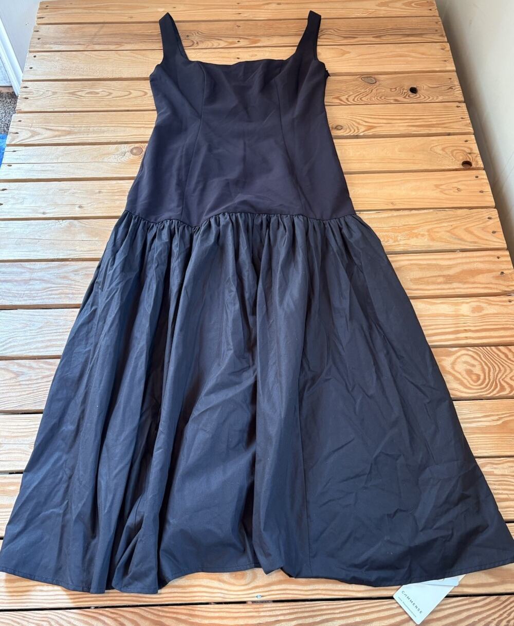 Commense NWT Womenβs Sleeveless Peasant Dress Size M Black Q5